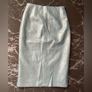 Colorfaith Light Blue Faux Leather Pencil Skirt